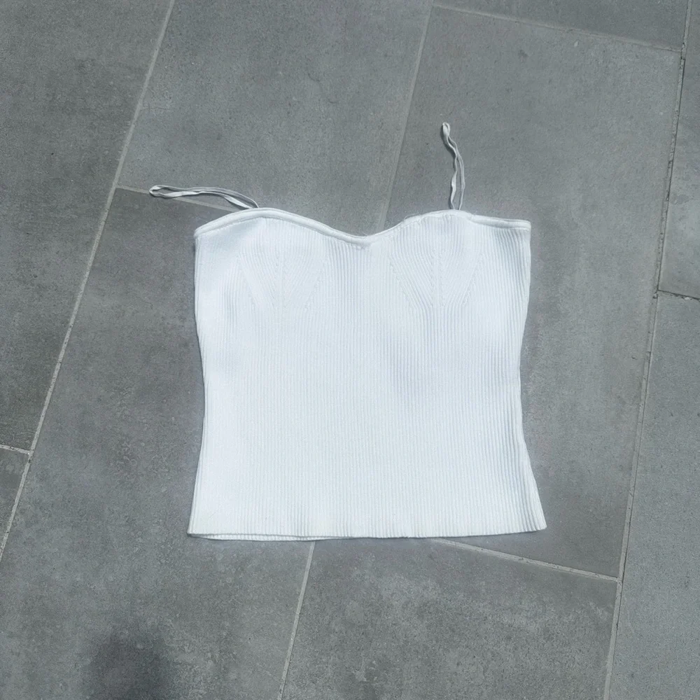 White Ribbed Women's Top - Picture 1 of 5